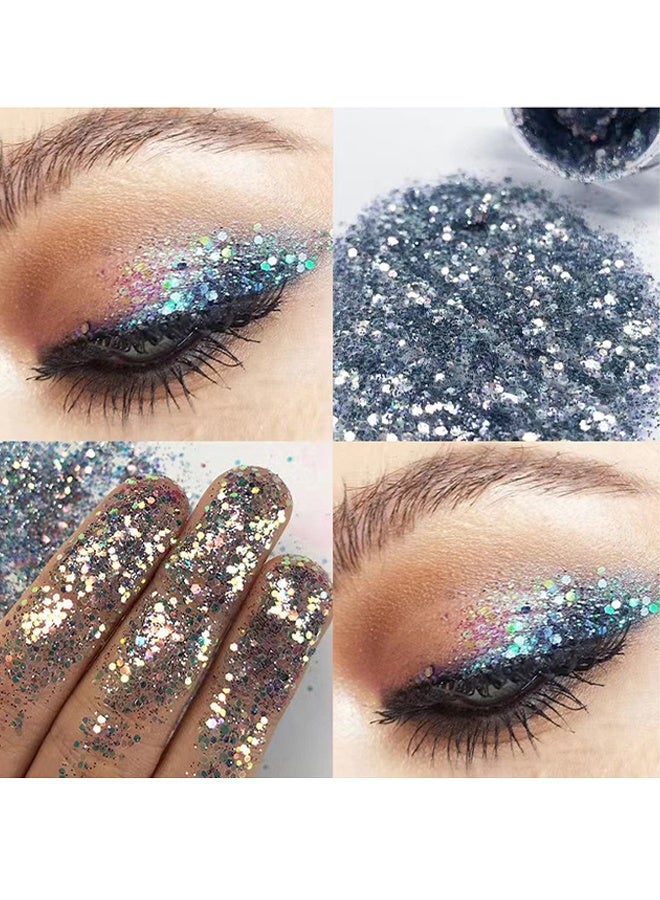Julystar Glitter Body Gel Face Body Glitter Gel Mermaid Sequins Holographic Body Glitter Gel Long-Lasting Festival Makeup Glitter Paint for Face Body Hair Nails (30g, 01 Silver) - Image 5